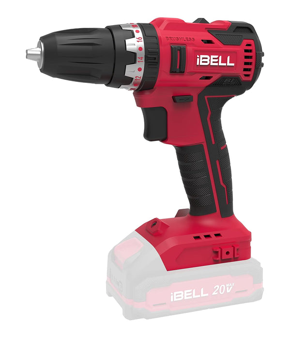 IBELL One Power Series Cordless Impact Drill Brushless BD20-38 20 volts, 0.375 inches 38Nm (Battery & Charger not included), Red with 18 months warranty