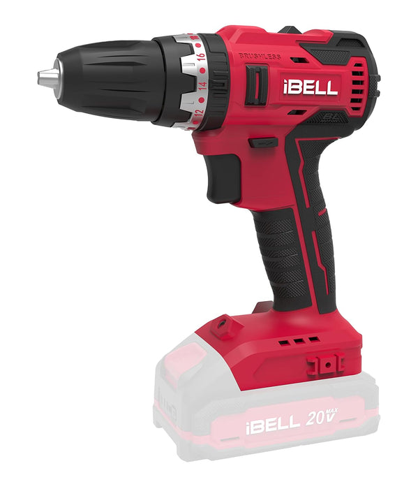 IBELL One Power Series Cordless Impact Drill Brushless BD20-38 20 volts, 0.375 inches 38Nm (Battery & Charger not included), Red