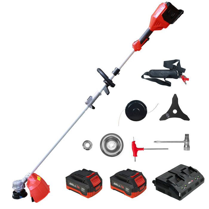 iBELL BB20-60 Cordless Brush Cutter / Grass Cutter / Trimmer (20V + 20V) with 2 Battery | BLDC Motor 5800 RPM | 4.0Ah Battery & Dual Charger | Blade & Trimmer Head | Garden, Lawn, Yard
