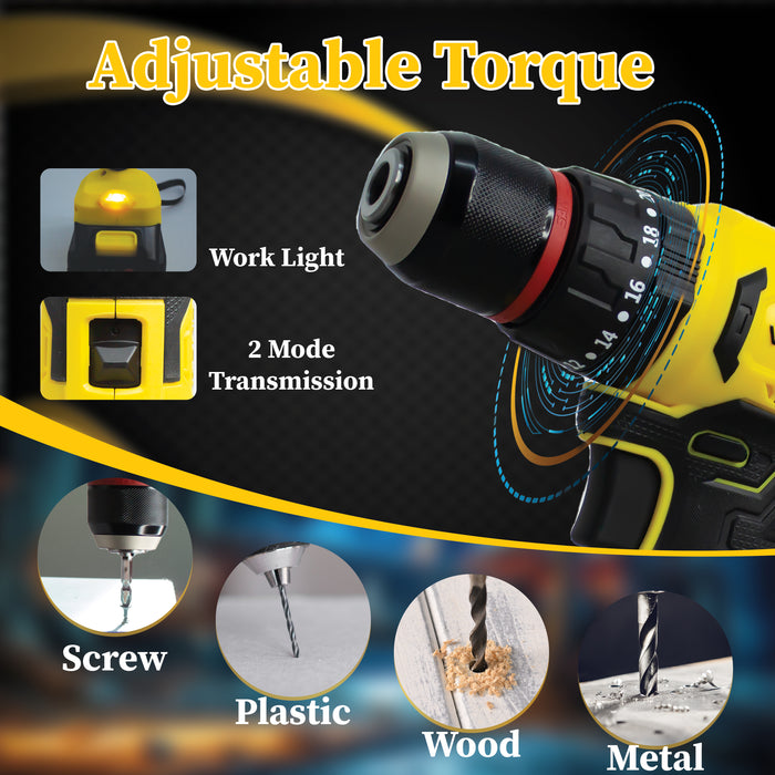 iBELL VORMIR VR BD21-38 20V Max Brushless Cordless Drill Driver | 2 Modes (Drill & Impact), Dual Speed 0–450 / 1450 RPM, 38 Nm Torque, 10mm Chuck | Includes 2.0Ah Li-ion Battery & Fast Charger