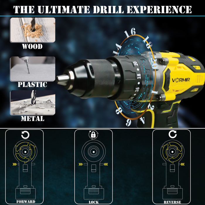 iBELL VORMIR VR BD21-80 20V Max Brushless Cordless Impact Drill | 80 Nm Torque | 0–2000 RPM | 30000 IPM | 13mm Metal Chuck | 2-Speed | 20+3 Mode Settings | 4.0Ah Battery | BMC Box