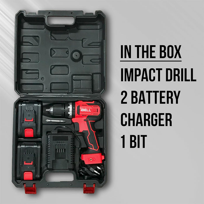 iBELL BM18-60 20V Brushless Impact Driver Drill (Cordless) with 2 Batteries, Charger, Case and Screw Driver Bits