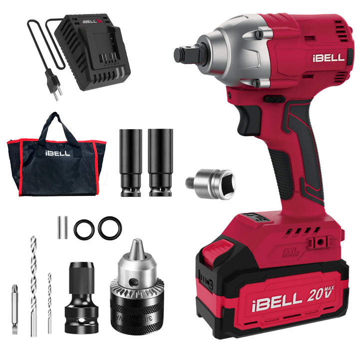 IBELL One Power Series Cordless impact wrench brushless BW20-32 with 4Ah Battery and Charger