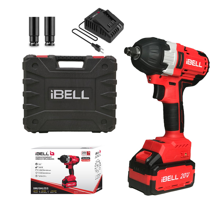 IBELL One Power Series Cordless Impact Wrench Brushless BW 20-50 20V 1/2" 500Nm 4Ah Battery &Â Charger+BMCÂ BOX-12 months warranty