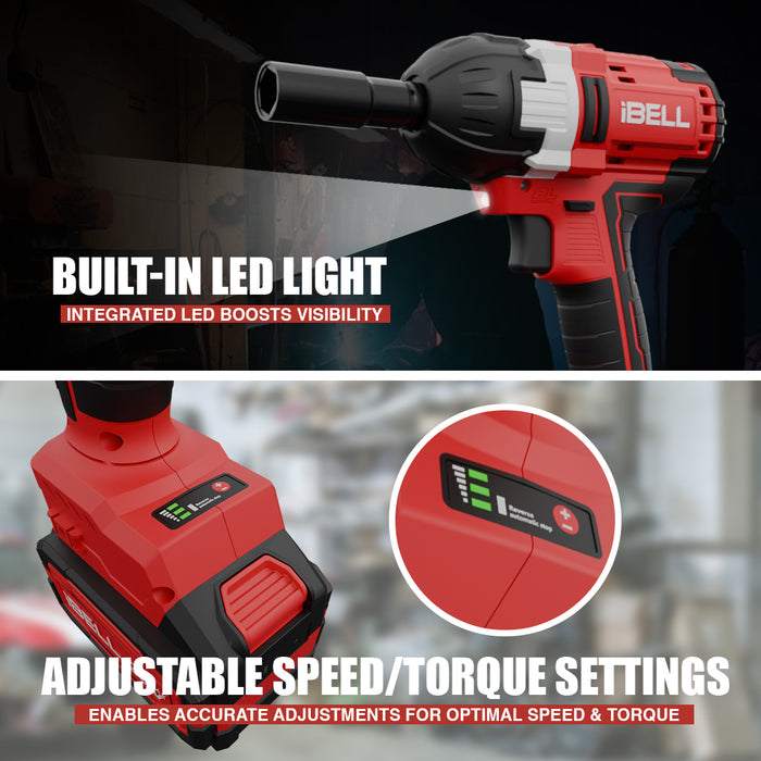 IBELL One Power Series Cordless Impact Wrench Brushless BW 20-50 20V 1/2" 500Nm 4Ah Battery & Charger