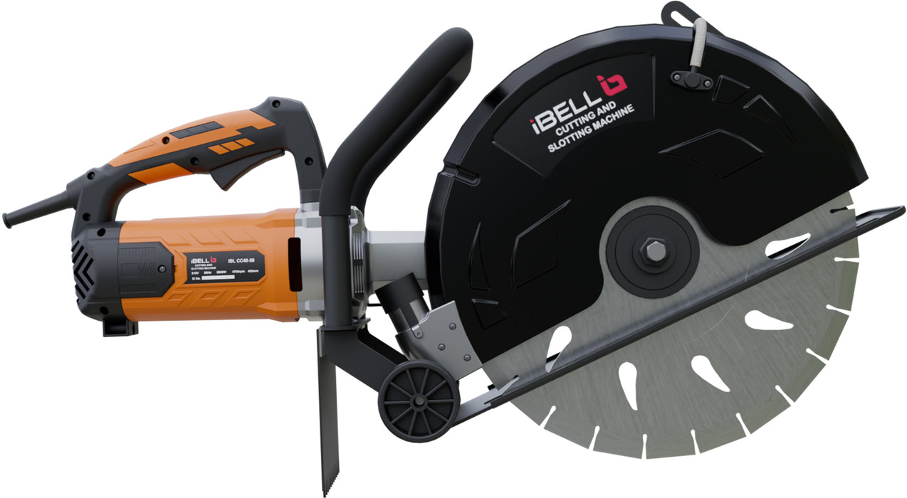 IBELL CC40-38 Electric 3800W, 4700RPM Concrete Saw 16 inch, Guide Roller w/Water Line Attachment - 15A Motor, Incl Premium Diamond Blade