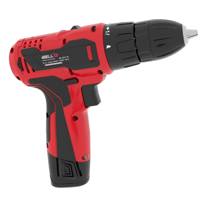 iBELL Cordless Driver Drill CD12-74, 12-Volts (2 Battery+BMC Box+Extra 2 Sides Screw Driver Head)