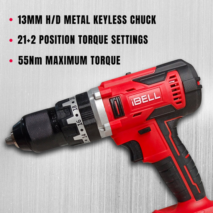 IBELL One Power Series Cordless Impact Drill CD20-55 20V 55Nm 4Ah Battery & Charger with 6 months warranty