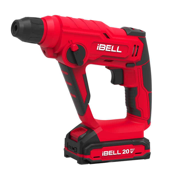 IBELL One Power Series Cordless Rotary Hammer Drill CH20-10 20V,2AH BATTERY, 900RPM, 0.3075 inches- Red