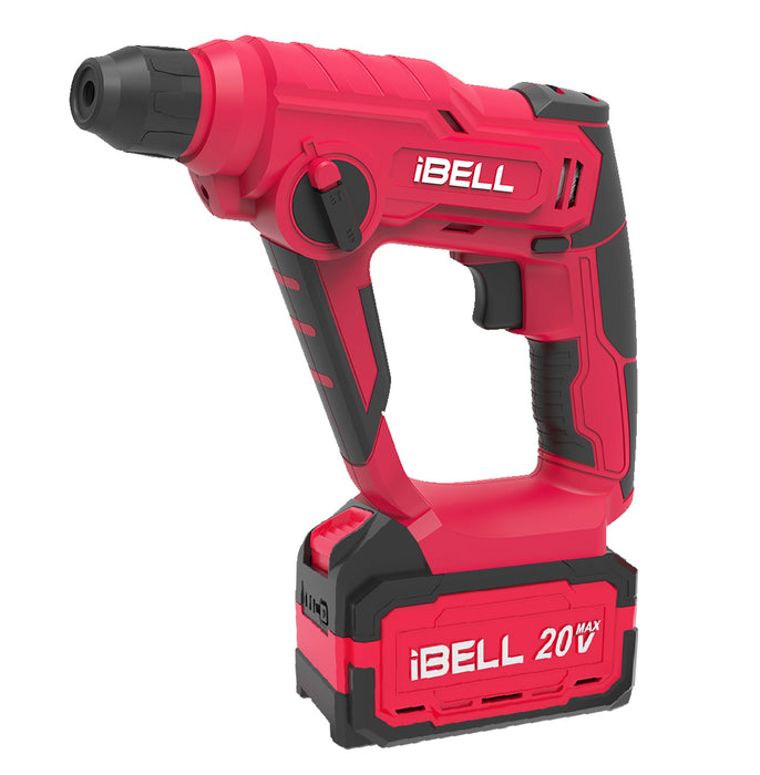 IBELL One Power Series Cordless Rotary Hammer Drill CH20-10 20V,4AH BATTERY, 900RPM, 0.3075 inches .- Red