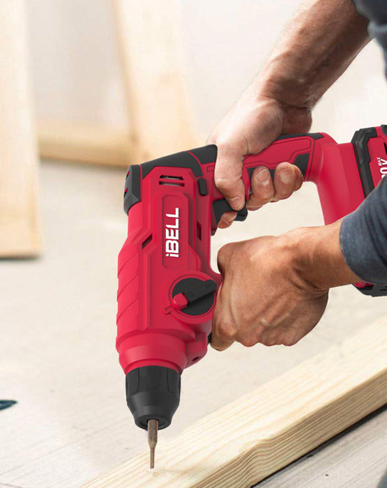 IBELL One Power Series Cordless Rotary Hammer Drill CH20-10 20V,4AH BATTERY, 900RPM, 0.3075 inches .- Red