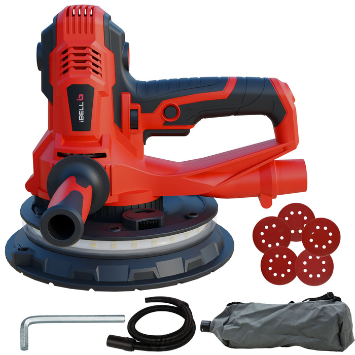 iBELL Dry Wall Sander DS80-90, 180MM, 800W, 1200-2300rpm with Vacuum and LED Light - 6 Months Warranty