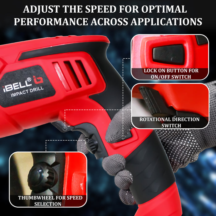 iBELL Impact Drill ID13-23, 750W, Copper Armature, Chuck 13mm manual, 0-2300 RPM, 2 mode selector, Forward/Reverse with variable speed
