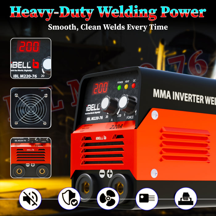 iBELLM220-76 Inverter ARC Welding Machine (IGBT) 220A with Hot Start, Anti-Stick Functions, Arc Force Control - 2 Year Warranty