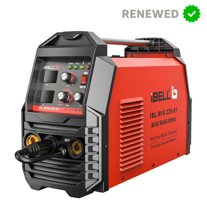 Renewed – iBELL Digital MIG-220-81 MIG/MAG/MMA Welder, 220Amp, 220V, Gas & Gasless MIG/MAG/MMA 3 in 1 Multiprocess Welder – 1-Year Warranty – with Minor Body Scratches – Full Warranty