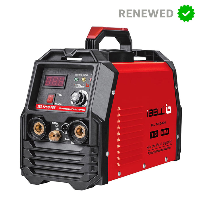 Renewed – iBELL TIG/MMA Welding Machine (T250-106), 250A, 220V, Inverter IGBT, Anti Stick, with 10nos Tungsten Rods & All Accessories Included – 1-Year Warranty – with Minor Body Scratches – Full Warranty