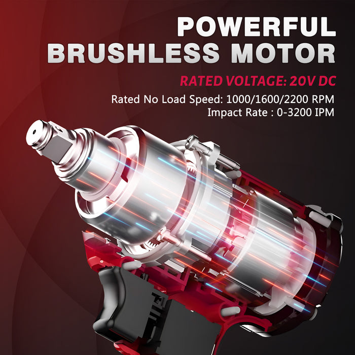 iBell BW1000 20V Max Cordless Impact Wrench Brushless|1000Nm|3/4" (19mm) Tool Holder|3-Speed(1000/1600/2200 RPM)|4.0Ah Li-ion Battery & Charger|Heavy-Duty for Automotive & Industrial Use