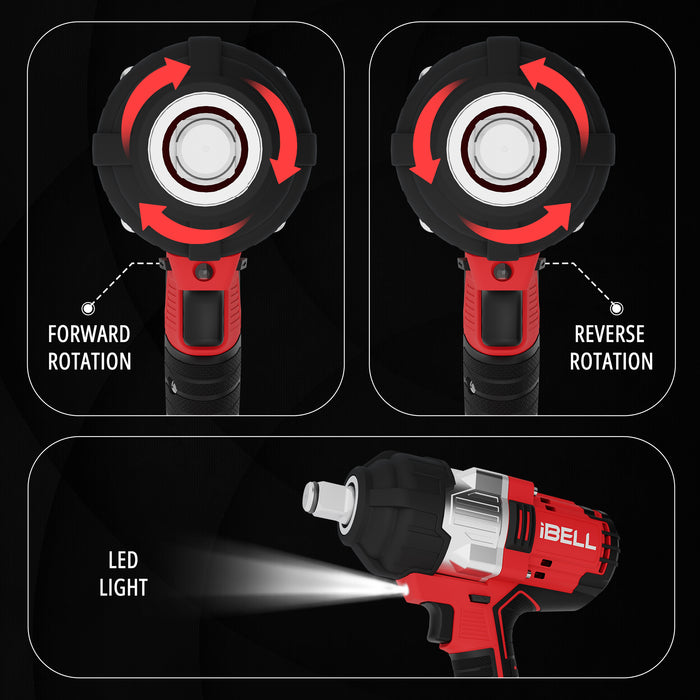 iBell BW1000 20V Max Cordless Impact Wrench Brushless|1000Nm|3/4" (19mm) Tool Holder|3-Speed(1000/1600/2200 RPM)|4.0Ah Li-ion Battery & Charger|Heavy-Duty for Automotive & Industrial Use