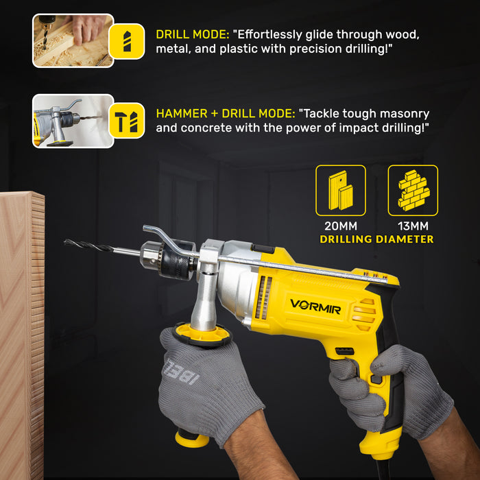 iBELL VORMIR VRID13-30 Impact Drill  – 13mm Keyless Chuck, 1100W Electric Drill, 0-3000 RPM Variable Speed, Forward/Reverse, Hammer & Rotary Function, DIY Home & Professional Power Tool,6 Months Warrenty