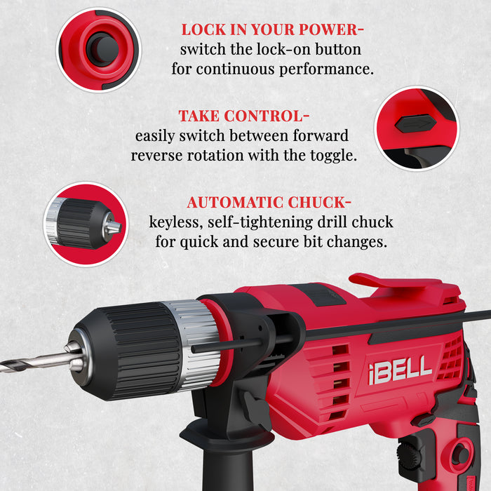 iBELL Impact Drill ID 13-80  13MM, 650W, 2800RPM with Auto Chuck in BMC Box and 17 Accessories