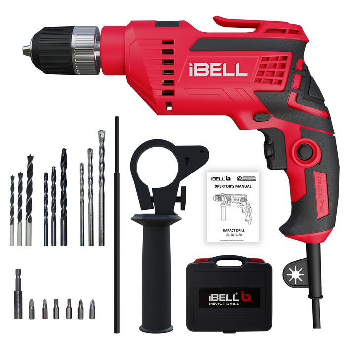 iBELL Impact Drill ID 13-80 13MM, 650W, 2800RPM with Auto Chuck in BMC Box and 17 Accessories