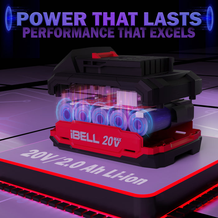 iBELL BD20-80 One Power Series 20V Cordless Impact Drill Brushless | Max 80Nm Torque | 1750 RPM Speed | 13mm Heavy-Duty Metal Keyless Chuck | 20+3 Clutch Settings | LED Light | 2Ah Battery in BMC Box