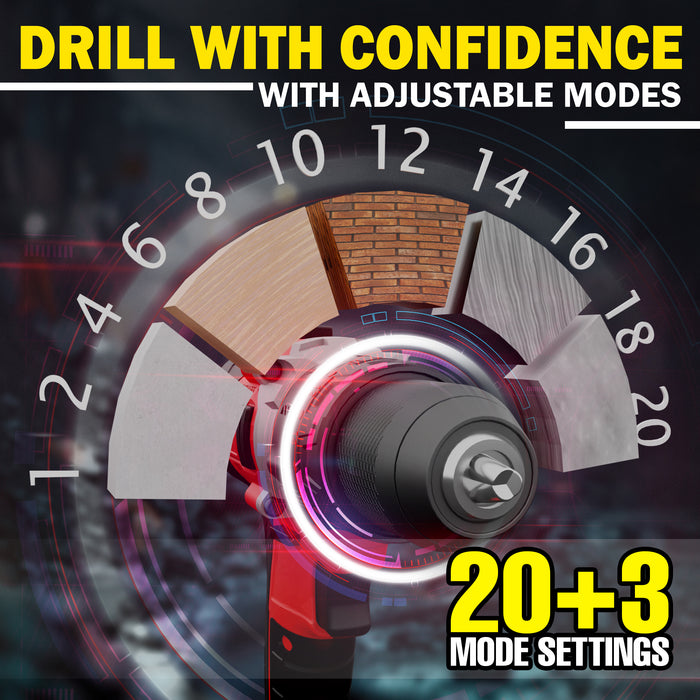 iBELL BD20-80 One Power Series 20V Cordless Impact Drill Brushless | Max 80Nm Torque | 1750 RPM Speed | 13mm Heavy-Duty Metal Keyless Chuck | 20+3 Clutch Settings | LED Light | 2Ah Battery in BMC Box