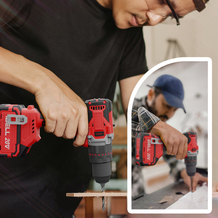 iBELL BD20-80 One Power Series 20V Cordless Impact Drill Brushless | Max 80Nm Torque | 1750 RPM Speed | 13mm Heavy-Duty Metal Keyless Chuck | 20+3 Clutch Settings | LED Light | 2Ah Battery in BMC Box