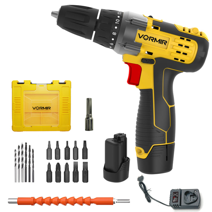 iBELL VORMIR VR CD12-45 Cordless Drill Driver, 12V, 0-400/0-1450 rpm, 25Nm Torque, 10 mm Chuck, 2 x 1500mAh Li-Ion Batteries, Fast Charger, 1 Hour Charging, 22 Accessories in BMC Box, Compact Design