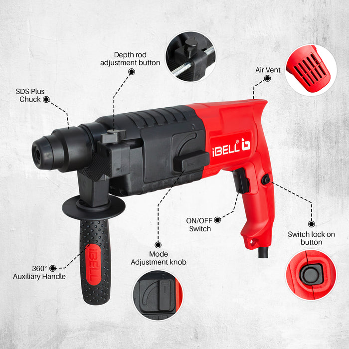 IBELL Rotary Hammer Drill Machine RH20-23, SDS Chuck,500W,850RPM,20MM