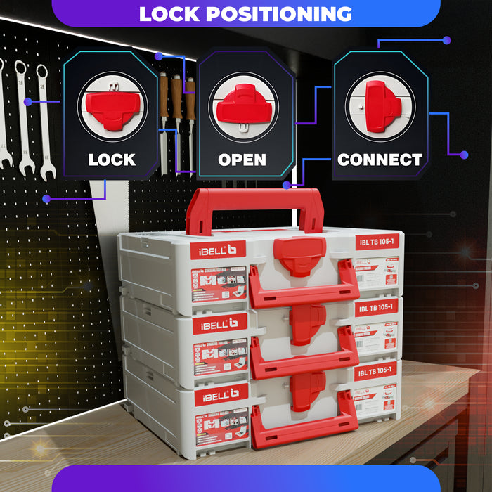 iBELL TB105-1 Stacking Multifunctional Tool Storage Box PACK OF 3 , PC+ABS plastic & 40 kg load capacity
