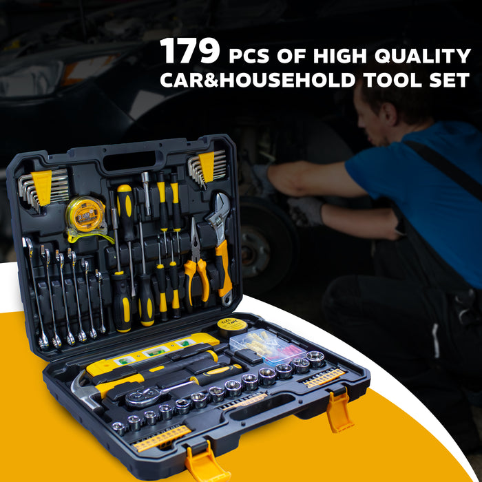 iBELL VORMIR TB179-7 Professional Tool Kit with Ratchet Set, 179-Piece Hand Tool Set with Sockets, Wrenches, Screwdrivers, Precision Bits & Case for Mechanics & Home Use