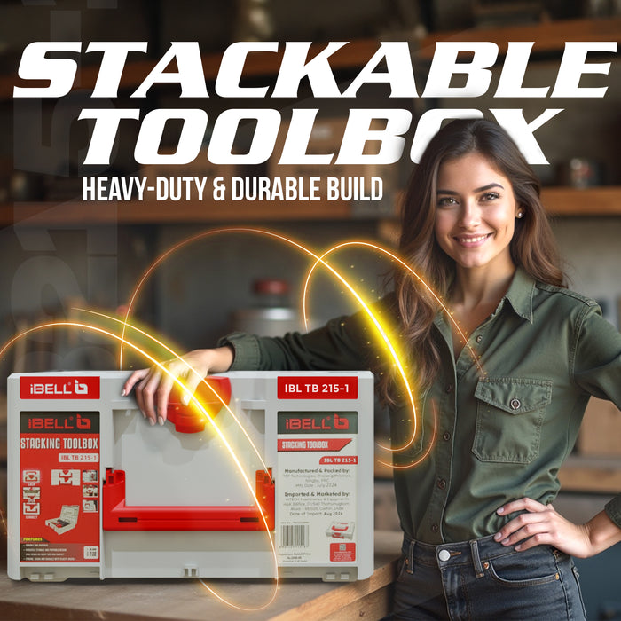 iBELL TB215-1 Large Size Stackable Tool Storage Box - Durable PC+ABS, 50kg Load Capacity, 39x30x21.5cm