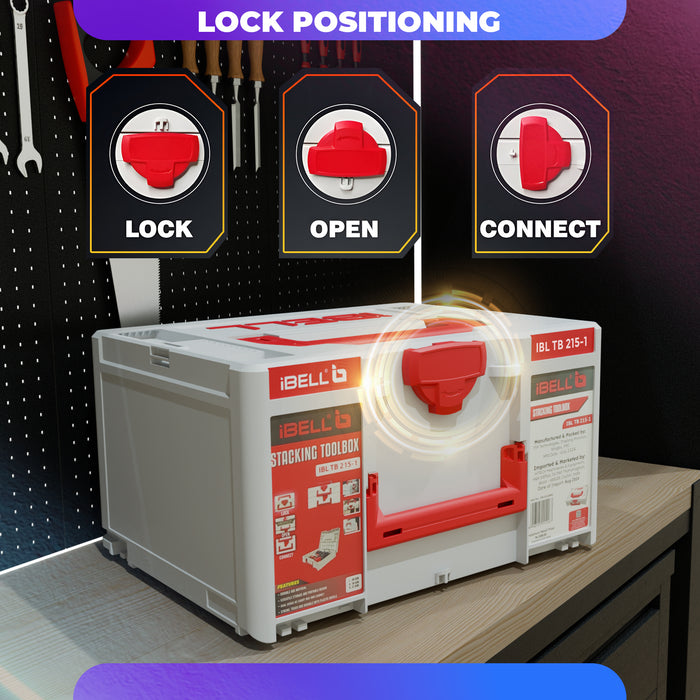 iBELL TB215-1 Large Size Stackable Tool Storage Box - Durable PC+ABS, 50kg Load Capacity, 39x30x21.5cm