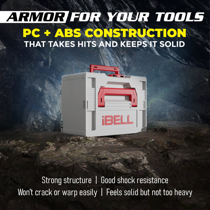 iBELL TB215-1 Large Size Stackable Tool Storage Box - Durable PC+ABS, 50kg Load Capacity, 39x30x21.5cm