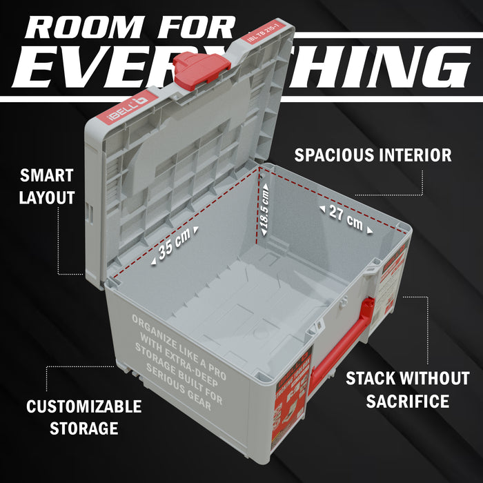 iBELL TB215-1 Large Size Stackable Tool Storage Box - Durable PC+ABS, 50kg Load Capacity, 39x30x21.5cm