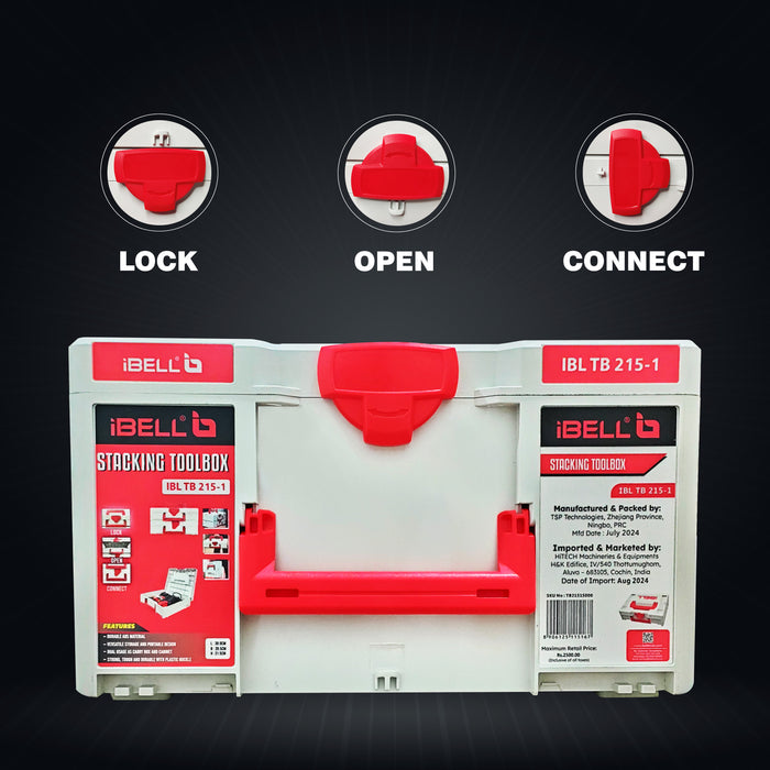 iBELL TB215-1 Large Size Stackable Tool Storage Box - Durable PC+ABS, 50kg Load Capacity, 39x30x21.5cm