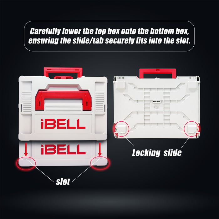 iBELL TB215-1 Large Size Stackable Tool Storage Box - Durable PC+ABS, 50kg Load Capacity, 39x30x21.5cm