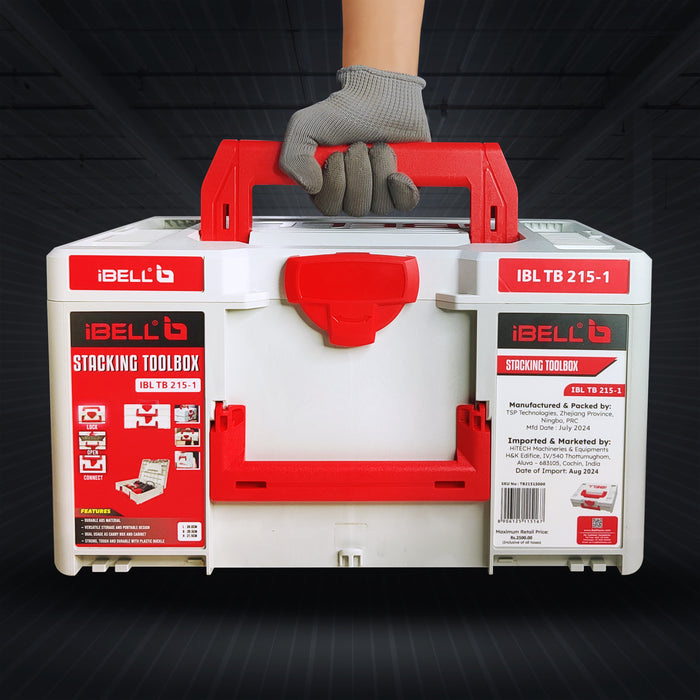 iBELL TB215-1 Large Size Stackable Tool Storage Box - Durable PC+ABS, 50kg Load Capacity, 39x30x21.5cm