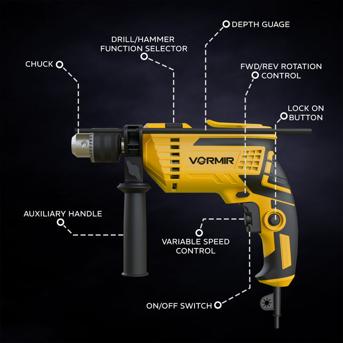 IBELL VORMIR TD13-120 650W Impact Drill Tool Kit – 13mm Keyed Chuck, Copper Armature, 2800 RPM, 145-Piece Yellow DIY, Home Repair & Maintenance Hand Tools & Accessories Set