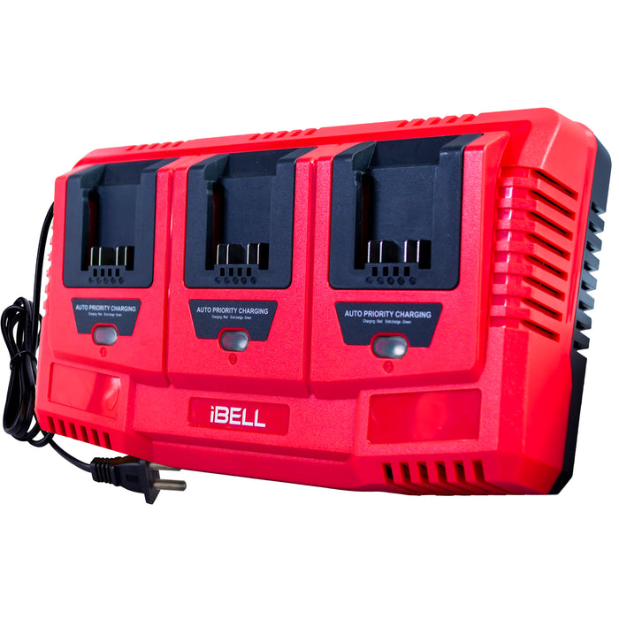 iBELL One Power Series Li-Ion Tri Charger |3 Slot 21V Battery Charger with USB Port| 65W Fast Charging | 3A Output | AC 100-240V~ 50/60Hz Input | Priority Sequential Charging | Compatible with iBELL One Power Series Batteries