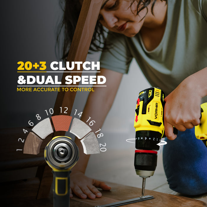 iBELL VORMIR VR BD21-45 Cordless Impact Drill | 20V Max Brushless Motor Drill Machine |Dual Speed 0-450 / 0-1450 RPM | 45Nm Torque | 13mm Keyless Chuck | Multi-Purpose Drill – Works on Wood, Steel & Concrete | with 2.0Ah Battery, Charger & BMC Box