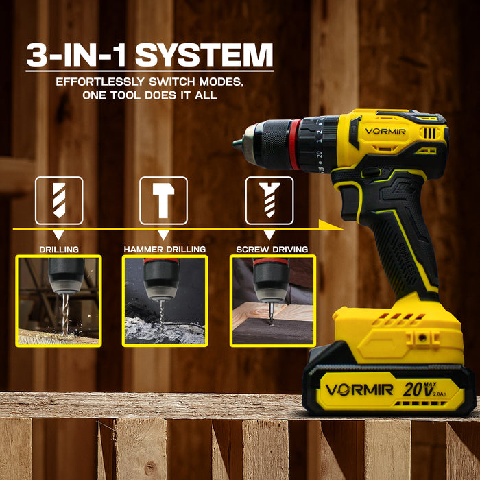 iBELL VORMIR VR BD21-45 Cordless Impact Drill | 20V Max Brushless Motor Drill Machine |Dual Speed 0-450 / 0-1450 RPM | 45Nm Torque | 13mm Keyless Chuck | Multi-Purpose Drill – Works on Wood, Steel & Concrete | with 2.0Ah Battery, Charger & BMC Box