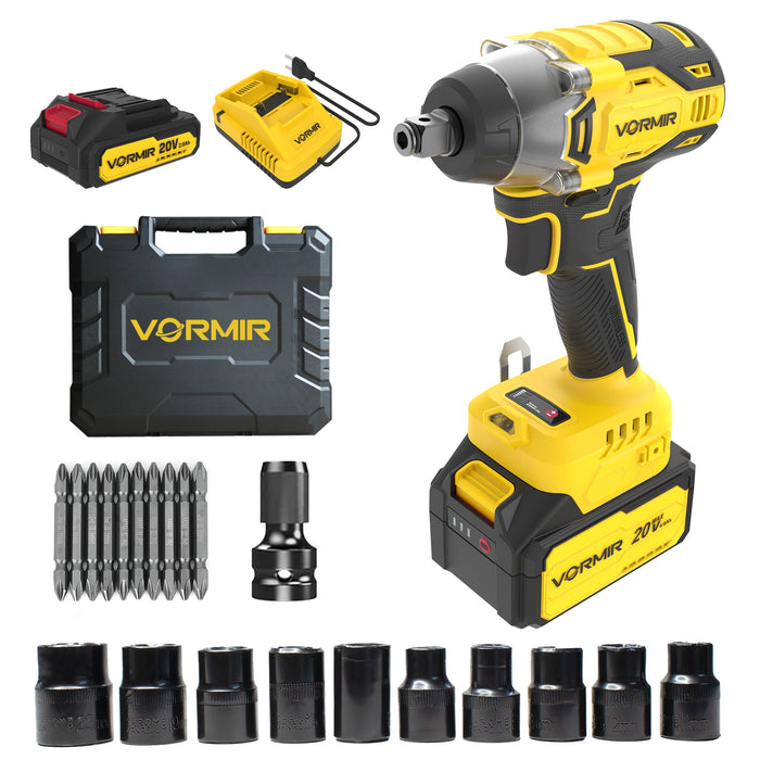 VORMIR VR BW21-32 Brushless Cordless Impact Wrench Kit, 20V MAX, ½", 320Nm Torque, 1800–3000 RPM, 2250–3700 IPM, 2.0Ah Battery, Charger, LED Light & BMC Box
