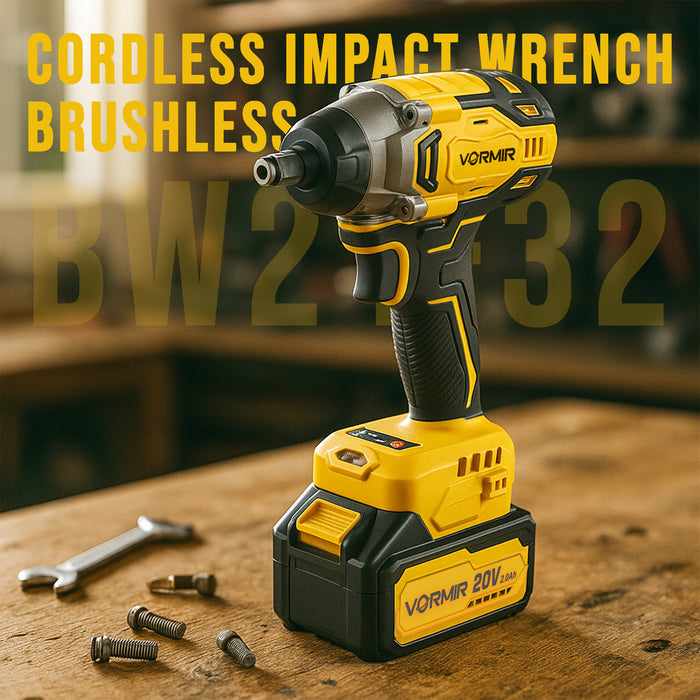 VORMIR VR BW21-32 Brushless Cordless Impact Wrench Kit, 20V MAX, ½", 320Nm Torque, 1800–3000 RPM, 2250–3700 IPM, 2.0Ah Battery, Charger, LED Light & BMC Box