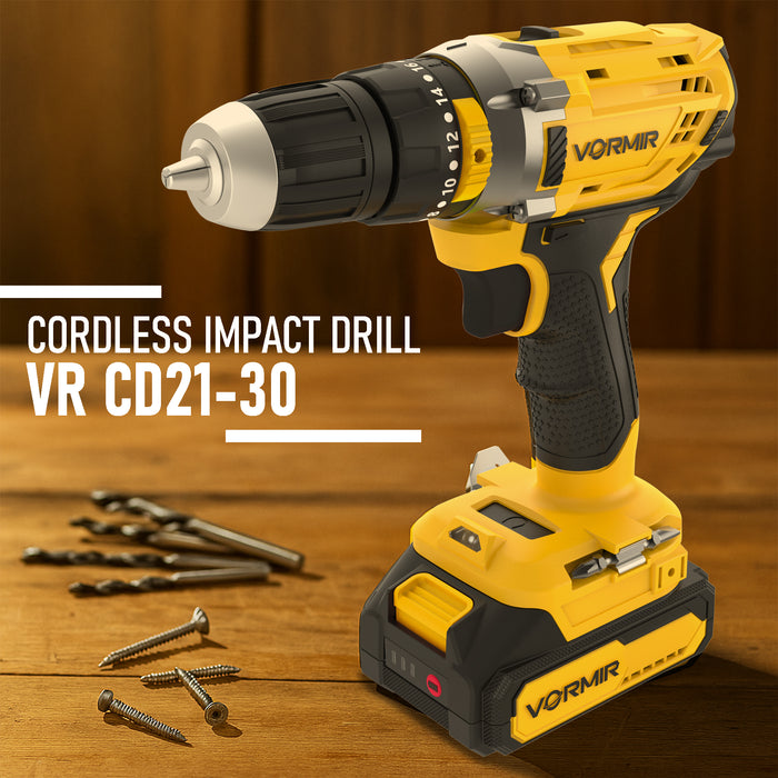 iBELL VR CD21-30 20V Max Cordless Drill Driver | 2 Modes (Drill & Impact), Dual Speed 0–450 / 1450 RPM, 30 Nm Torque, 10mm Chuck, Includes 2.0Ah Li-ion Battery & Fast Charger