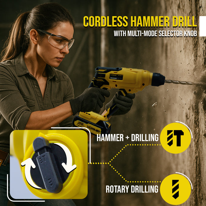 iBELL VORMIR VR CH21-10 20V Max Cordless Rotary Hammer Drill with 2.0Ah Li-Ion Battery & Fast Charger | SDS-Plus Hammer Drill Machine | 1.2J Impact Energy | 0–900 RPM, 0–5000 BPM | For Concrete, Steel, Wood|BMC