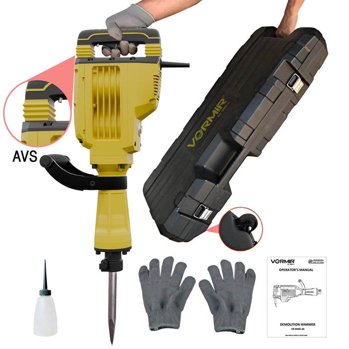 iBELL VORMIR DH45-20 Electric Demolition Hammer – 1500W Copper Armature Motor, 30mm HEX Chuck, 45J Impact Energy, 1900 BPM, Anti-Vibration Handle – Heavy Duty Concrete & Masonry Breaker – 6 Months Warranty