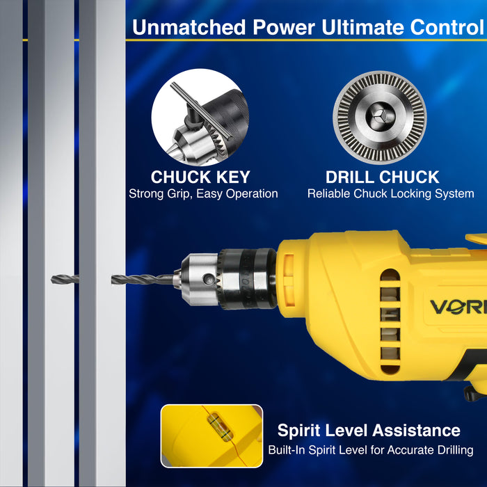 VORMIR VR ED06-91 Electric Drill, 400W, 2800 RPM, 10mm Chuck, Variable Speed, Forward/Reverse for Wood & Metal