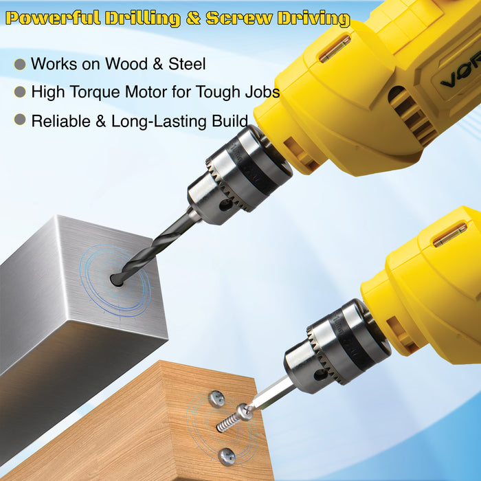 VORMIR VR ED06-91 Electric Drill, 400W, 2800 RPM, 10mm Chuck, Variable Speed, Forward/Reverse for Wood & Metal